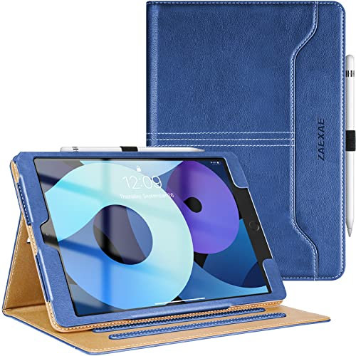 ZAEXAE Coque pour iPad 10,2 Pouces (Modèle 2021/2020/2019, 9ème/8ème/7ème Génération), Housse et étuis pour Smart Tablette Cover Cuir Case Étui de Protection avec Apple Pencil Holder, Bleu