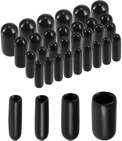 sourcing map 80pcs Round Rubber End Caps 2mm 3mm 4mm 6mm Black Vinyl Cover Screw Thread Protectors Assortment Kit