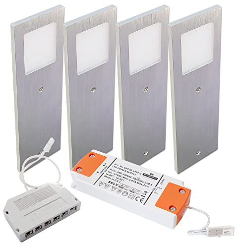max K O M F O R T LED Unterbauleuchte Küchenleuchte Aluminium 4er Set á 4W 300 Lumen warmweiß Dimmbar IP20 Lampe Küchenunterbauleuchte