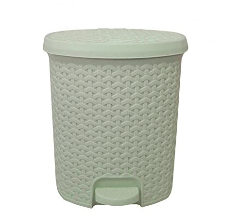 Muddy Hands Rattan Effect Plastic Foot Pedal Bin Home Bedroom Bathroom Rubbish Waste Dustbin (5.5 Litre, Cream)