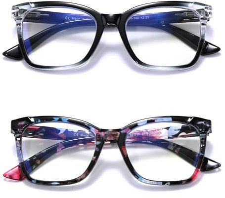 Areyeth 2er-Pack Lesebrille Damen Herren, Lesebrille Mit Blaulichtfilter Modern Quadratische Stylische Brillen 1,0 1,5 2,0 2,5 3,0