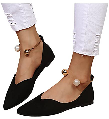 SUNNSEAN Balerinaschuhe Damen Schwarz Mit Absatz Mokassins Hausschuhe Schuhe Bequeme Pumps Flache Zum Abendkleid Elegant Für Hochzeit Sandalen Sommer Ballerinas Slip On Pantoffeln Schuhe, 41 EU