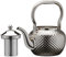 SANQIAHOME Teiera in acciaio INOX con Filtro, 1,2 litri, Adatta a Piano di Cottura a induzione,argento Stile vintage