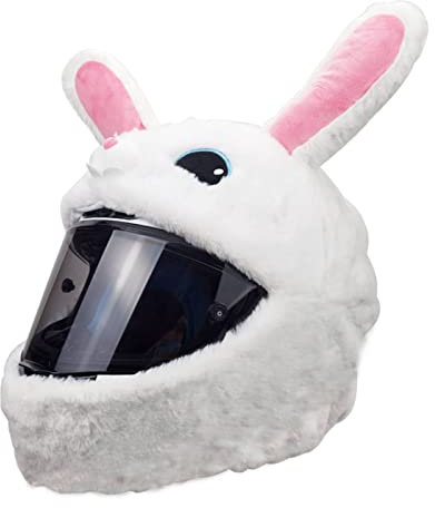 Richolyn Couvre-Casque Moto Peluche, Housse Protection Complète Full Face, Bonnet Père pour Extérieur (Casque Non Inclus) (Lapin Blanc)