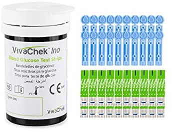 Diabetes Test Strips Blood Glucose Test Strips x 50 & Diabetes Lancets x 50, No Coding Blood Sugar Test Strips for UK Diabetics in mmol/L (VivaChek Ino Series)