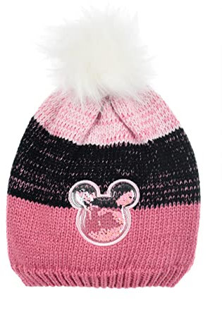 Sun City Minnie Mouse Mütze Kinder | Geschenke für Mädchen | Bommelmütze | Winter | Wintermütze | Beanie | Strickmütze | Mickey Mouse (DE/NL/SE/PL, Numerisch, 54, Rosa)