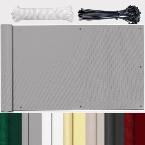 HUAXIQUE Balkon Sicht Windschutz balkonverkleidung Maßgeschneiderte Blickdichte Balkonscreens Wetterfest UV-Schutz Blickdichter Balkonsichtschut für Terrasse Balkongeländer Garten Grau 90x400cm