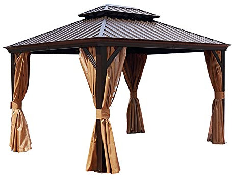 Gartenpavillon mit Vorhängen, doppeltem wasserdichtem Dach-Pergolen-Aluminiumrahmen, Patio-Pavillon-Baldachin für Gärten