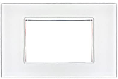 Placca Vitra effetto Vetro Lucido Compatibile Con Vimar Plana 3 4 7 Supporti Posti Moduli Placche Nero Titanio Bronzo Serie Completa incasso scatto muro (3 Moduli, Bianco cod.00VT)