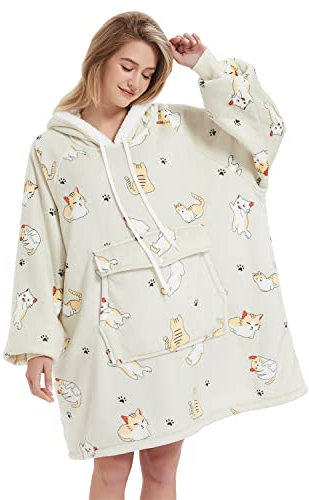 Qeils Übergroße tragbare Decke, Kapuzenpullover, bequeme Sherpa-Sweatshirt-Pullover-Jacke für Erwachsene, Unisex, Apparel
