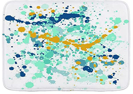 Küchenmatten Abstrich Blauer Fleck Farbe Spritzt Gelbes Gold Abstrakter Schmutz Aquarell Splash Aquamarin Blob Blot 40X60Cm Sauberlaufmatte Schmutz Widerstehen Dauerhaft Eingangsmatte