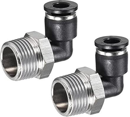 M METERXITY 2Pacco 90° Gomito Spinta Connessione Tubo Raccordi per Trasporto Aria Acqua Applicazione Industriale (6mm Tubo OD x 3/8 NPT Filettatura Nero Tono Argento)