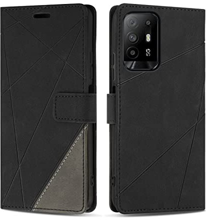 SONWO Coque pour Oppo A94 5G / Oppo A95 5G / Oppo F19 Pro Plus 5G / Oppo Reno 5Z 5G, Protection Housse Etui en Cuir PU Portefeuille Livre pour Oppo A94 5G / A95 5G, Emplacements Cartes, Noir