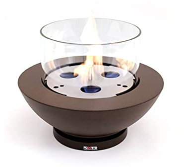 FOCOTTO | FLAMEBOWL - Moderner und Designer runder Tischkamin | Bioethanolkamin | Kein Schornstein | Heizung | Pulverbeschichtung (Corten-Effekt)