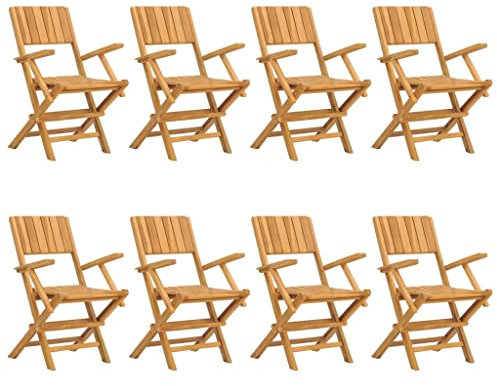 Festnight 8er Set Klappstuhl Holz Massivholz Teak, Hochlehner-Gartenstühle klappbar, Balkonstuhl, Hochlehner für Terrasse, Balkon Camping Festival, 110 kg belastbar