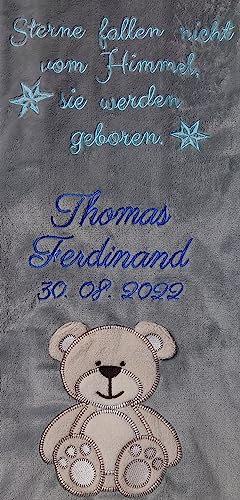 Babydecke Farbwahl mit Spruch Namen Geburtsdatum bestickt Geschenk Baby Taufe Geburt personalisiert Junge Mädchen Babyparty
