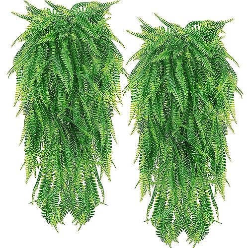 HACLEN 2 Pack Plants Suspendus Artificiels À L'extérieur, Plantes Suspendues Artificielles Fausses Vignes De Plante Suspendue pour Le Mur De Chambre Extérieure Intérieure,Vert