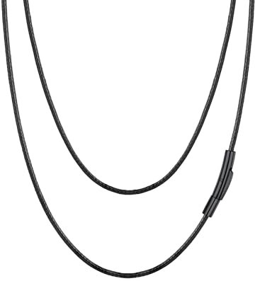 PROSTEEL Mens Leather Necklace Cord - 2mm Width Braided Waxed Waterproof Rope Chain for Pendant with Black Stainless Steel Clasp, 28 Inches Length (with Gift Box)