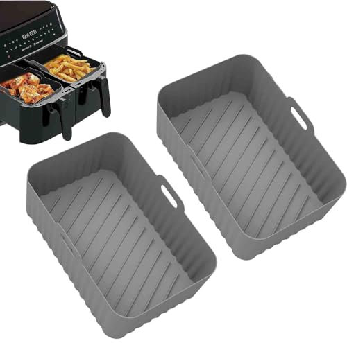 Juego de 2 freidoras de aire de silicona para Ninja Dual, accesorios para freidoras de aire, reutilizables, forro de silicona AirFryer, compatible con Ninja, Salter, Tower y otras freidoras de aire de