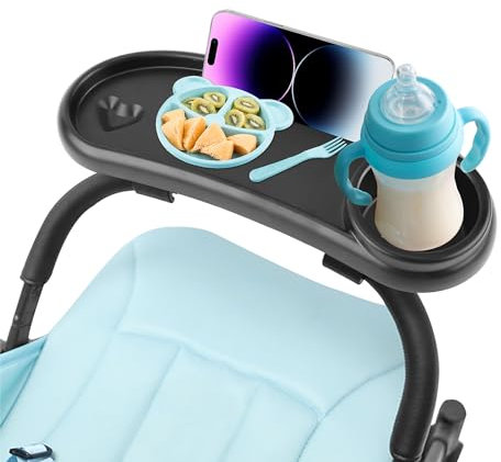 ROYUEXT Stroller Snack Tray with Cup Holder 3 in 1 Universal Pram Food Tray, Reusable Pushchair Cup Holder Multifunction for Pram accessories Pushchair (Black)