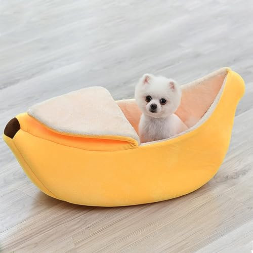Katzenbett in Bananenform,Hundekörbchen Hundehütte Teddy Kleiner Hund Katze Haustier Prinzessin Bett,Abnehmbare Und Waschbare,Bananen-Hundebett, Haustierbett,Haustier-Sofa für Kätzchen, Kaninchen, M