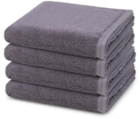 Vossen - 4 teiliges Frottier-Set - Vegan Life (4 X Handtuch im Set) - 580 g/m2 - Baumwolle - Frottee - saugstark - weich und flauschig - Dunkelgrau
