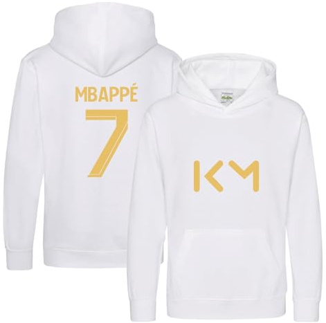 BlackMacaw Kinder Kylian Mbappe inspirierter Fußball-Kapuzenpullover | Fußball-Trikot-Pullover für Jungen und Mädchen | Match-Fußball-Kapuzenpullover | Langärmeliger Kapuzenpullover mit Tasche |