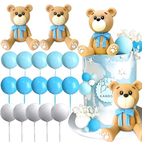 JeVenis Luxury Blue Baby Shower Cake Decoration Teddy Bear Cake Topper Gender Reveal Cake Decoration Bear Baby Shower Party Supplies Teddy Bear Decoration