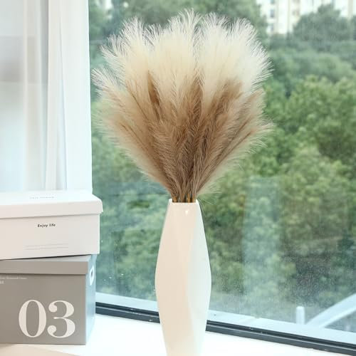 Wertuirk Kunstpampasgras mit 9 Stielen – 96,5 cm langes, flauschiges Pompös-Gras, große künstliche Pompas, Blumen für Babyparty, Dekoration, Hochzeitsdekoration und Boho-Heimdekoration (beige und