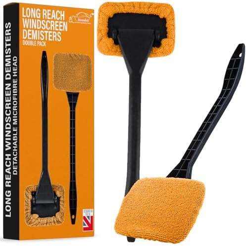 Xtremeauto Pivoting Microfiber Car Windscreen Cleaner Demister Double Pack - Window Cleaning Cloth Pad Tool, Wipes Windshield Glass With Ease, Extra Long Reach Handle Car Demister Pad For Inside