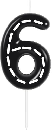 Yiran Birthday Number 6 Candle, Racing Happy Birthday Number 6 Cake Toppers,Black and White Stripe Racing Birthday Cake Decorations Toppers for Boys Kids Car Theme Birthday Party Supplies, YSLZ-SC6