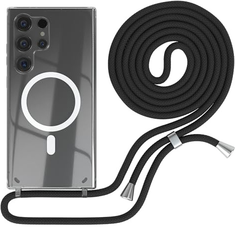EAZY CASE - Handykette kompatibel mit Samsung Galaxy S24 Ultra Kette zum Umhängen Stoßfest Handyhülle für Galaxy S24 Ultra Silikon Hülle mit Band Handytasche Transparent als Fallschutz in Schwarz