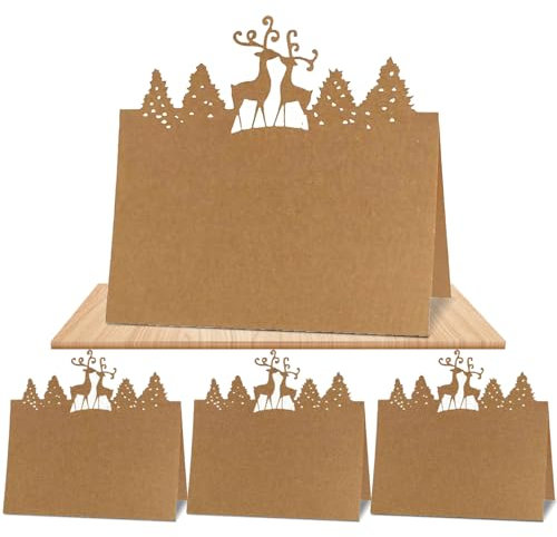 60 Marque Place Noel Cartons Placement Carte de Porte Noms Pliables Papier Cartons de Table Pour Décorations Réceptions Fêtes Célébrations Noël Anniversaire Inscriptible Imprimable Elan Pin