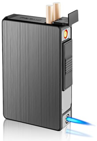 Étui À Cigarettes Avec Briquet: WIYETY Boîte À Cigarettes En Aluminium Amovible, Briquet À Gaz Tempête Résistant Au Vent Peut Contenir 20 Cigarettes, Recharge USB (Vendu Sans Gaz)
