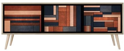 Healancy Biomedical TV Schrank mit 3 Türen - Kommode - Fernsehschrank - Lowboard - Fernsehtisch - Wohnzimmer Möbel - Board mit Stauraum - Tisch - Sideboard - Fernsehrregal Riva-Eiche