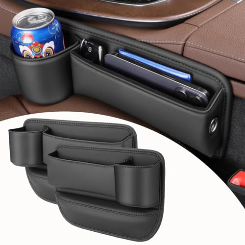 ZXHHXEB Car Leather Cup Holder Gap Bag Car Seat Gap Filler for Mazda CX-3 2000-2023 PU Leather Gap Bag with Cup Holder, Universal Seat Gap Organizer,2 Pack Black