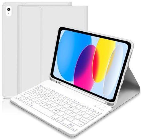 Funda con Teclado Español Ñ para iPad 10.ª Generación 2022, Funda iPad 10,9 Pulgadas con Teclado, Ultra Delgada Funda con Portalápices,Teclado Bluetooth Magnético Desmontable para 10.ª Gen 2022- Gris