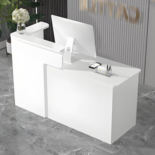 Snaweo Kleine Empfangstheke, Empfangstresen mit verschließbarer Schublade, Rezeptionstheke mit Türschrank, Empfangstheke für Salon-Empfangsraum, Kassenbüro(White L,100cm/39.3in)