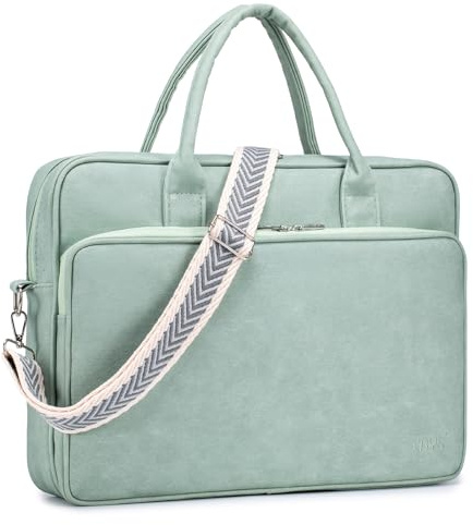 SUCIKORIO Leather Laptop Bag for Women 14 Inch, Waterproof Work Bags Ladies Briefcase Laptop Case Elegant Messenger Bag Women Fashion Computer Shoulder Bags with Adjustable Shoulder Strap