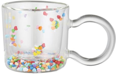 Rocky Green Doppelschichtiges Borosilikatglas, 200 ml, mit Griff, Verbrühungsschutz, Wärmedämmung, kreativer blauer Quecksilber-Tasse, für Zuhause/Büro/Geschenke (rote Herz-Tasse)
