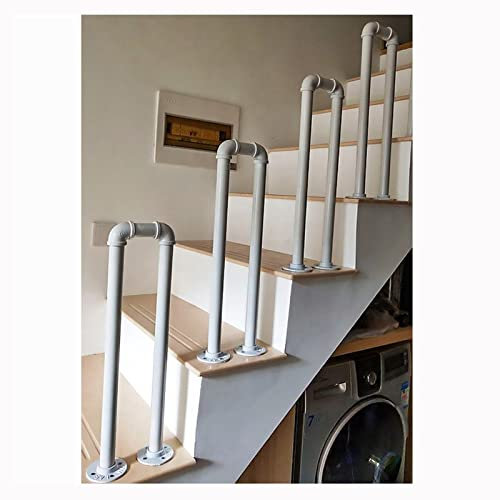 Corrimano per scale in ferro battuto, a forma di U, bianco, per interni ed esterni, giardino, loft, asta di supporto di sicurezza antiscivolo per anziani, facile da installare, ringhiera decorativa