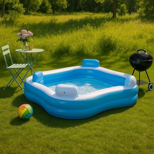Taylor & Brown 6ft Fabulous Four Inflatable Swim Centre Family Lounge Pool with 4 seats and backrests Includes 2 Cup Holders, 183cm x 183cm x 51cm - Blue