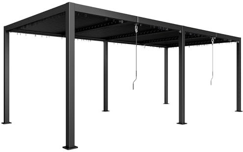 Outsunny Pergola bioclimatique 3 x 6 m, pergola Jardin extérieur avec persiennes manivelle Toit réglable en Aluminium et Crochets, tonnelle de Jardin pour Patio, terrasse, Gris foncé