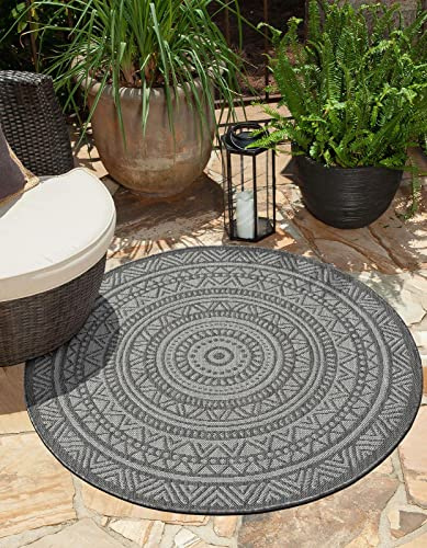 the carpet Mistra - robuster Teppich, modern, pflegeleicht, In- und Outdoor, Wohnzimmer, ideal für Küche, Flur und Wintergarten, flachgewebt, Anthrazit, 160 x 160 cm Rund
