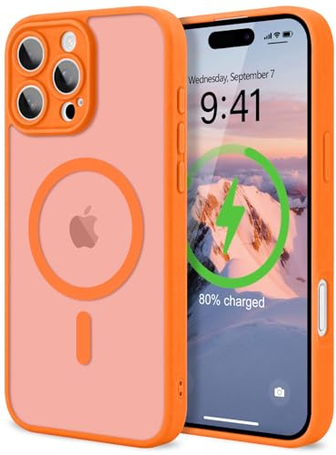 LAPOPNUT Magnetic Case for iPhone 16 Pro Max, Camera Protection, Orange | Compatible with MagSafe, Translucent Matte, Hard Back Cover, Soft TPU Bumper, Slim Shockproof Phone Case，Military Grade