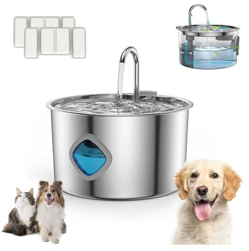 Katzenbrunnen Edelstahl 2.0, Trink Tiger Nordflow Mini Leise, Nord Flow für Katzen & Hunde, für Familien mit Mehreren Haustieren (3.2 L, with 2 Filters, Silber)