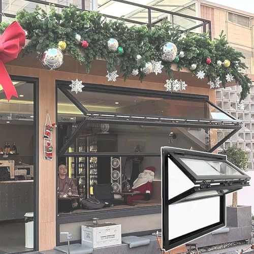 Sicherheits-Fenstergitter für den Außenbereich Vertikal verschiebbares Doppelfenster mit Aluminiumrahmen for den Einsatz in Imbisswagenküchen, faltbares Ausgabefenster(35X41in(88.9X104.1cm))