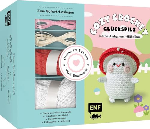 Cozy Crochet – Deine Amigurumi-Häkelbox: Glückspilz: Mit Anleitungs-Booklet und allen Materialien: Garn (100% Baumwolle, 4 Farben), Häkelnadel, Füllwatte, Sicherheitsaugen. Für deine kreative Me-Time!