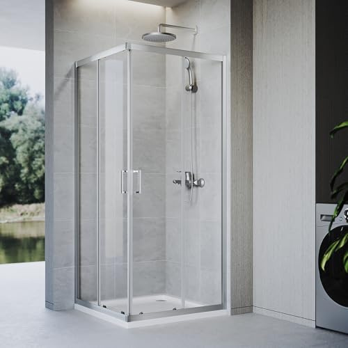ZANOFIRA 900 x 900mm Square Sliding Corner Entry Shower Enclosure Double Sliding Shower Doors 6mm Safety Clear Tempered Glass Reversible for Wet Room Bathroom Shower Cubicle