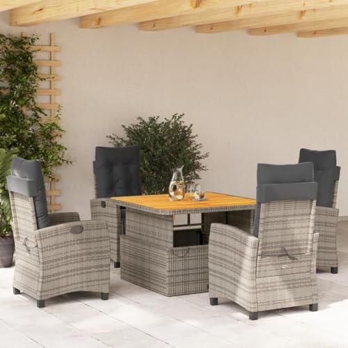 KKHOMEI Gartenmöbel Set 4 Verstellbare Hochlehner Stühlen mit Höhenverstellbarer Tisch Rattan Essgruppe 4 Personen Garten Sitzgruppe Terrassenmöbel Außen mit Auflagen -B31